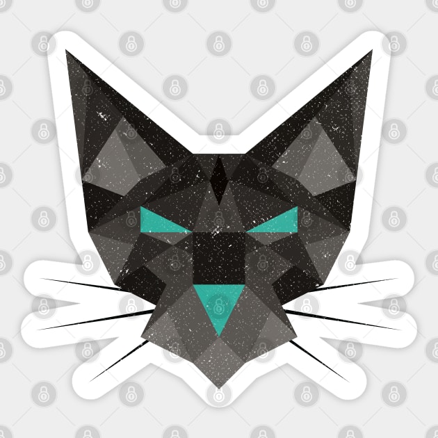 Geometric Polygonal Black Cat Sticker by Commykaze